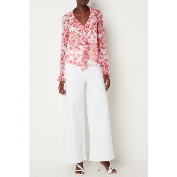 Ted Baker Tops - TED BAKER LONDON Laurent Ruffle Front Blouse Sz 5 White/Red Floral EUC $195 MSRP